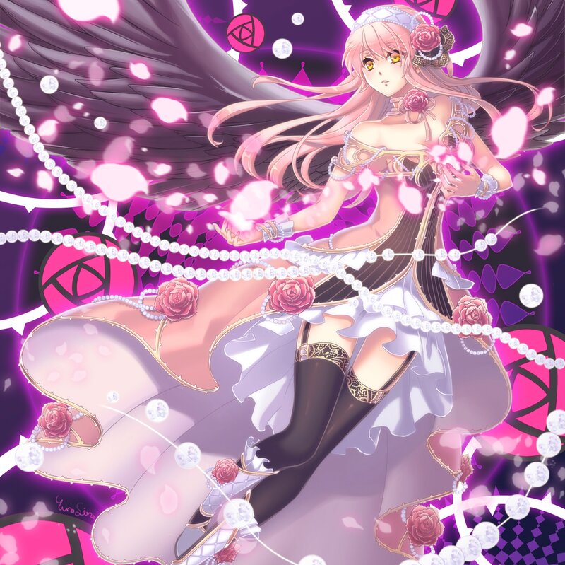 Anime Girl with Wings — Pink, Dramatic, Digital Art, Roses
