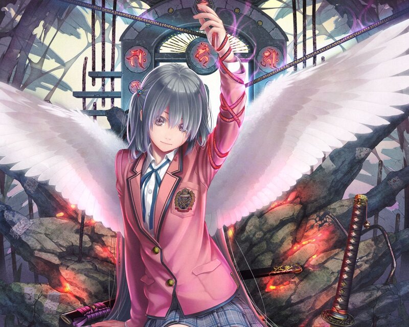 Anime Girl with Wings — Pink, Dramatic, Digital Art, Sword