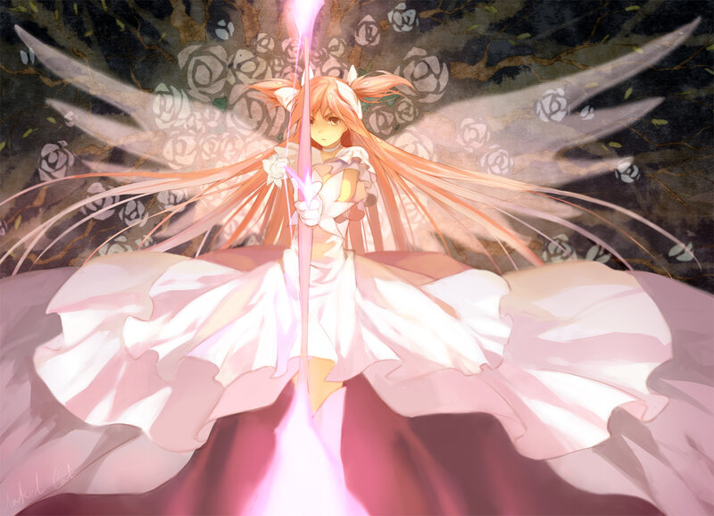 Anime Girl with Wings — Pink, Dramatic, Digital Art