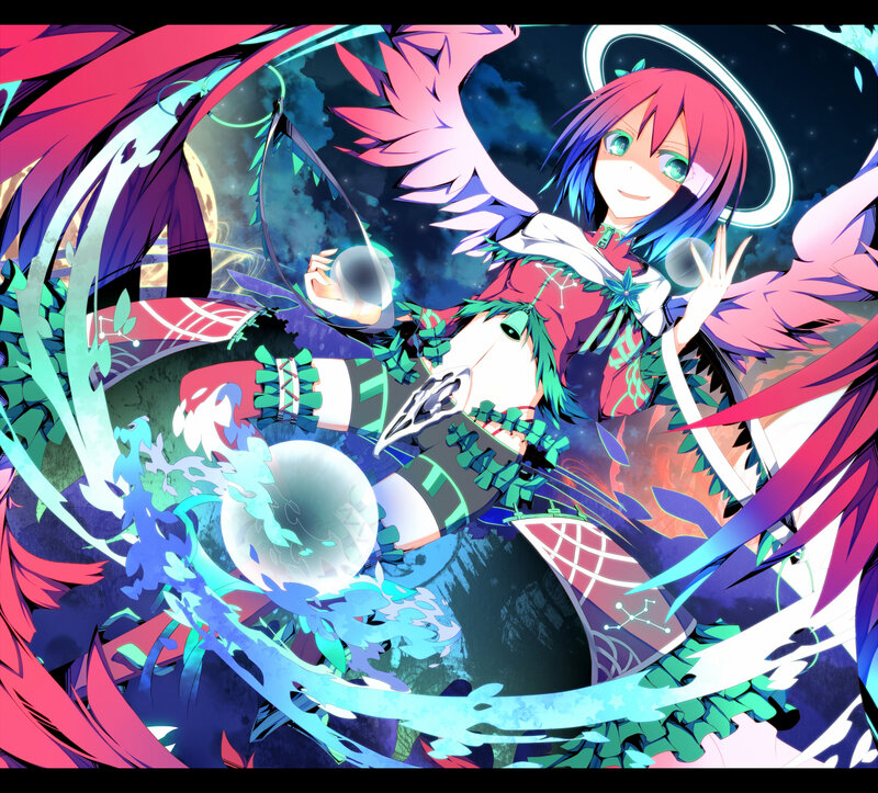 Anime Girl with Wings — Pink, Dramatic, Night, Digital Art, Halo