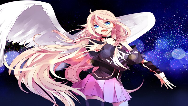Anime Girl with Wings — Pink, Dramatic, Night, Digital Art, Skirt