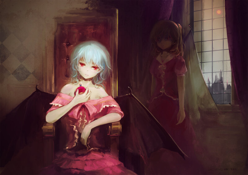 Anime Girl with Wings — Pink, Dramatic, Night, Digital Art