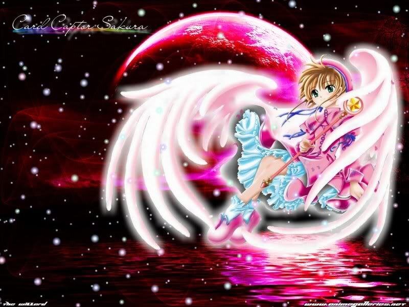Anime Girl with Wings — Pink, Dramatic, Night, Moon, Staff