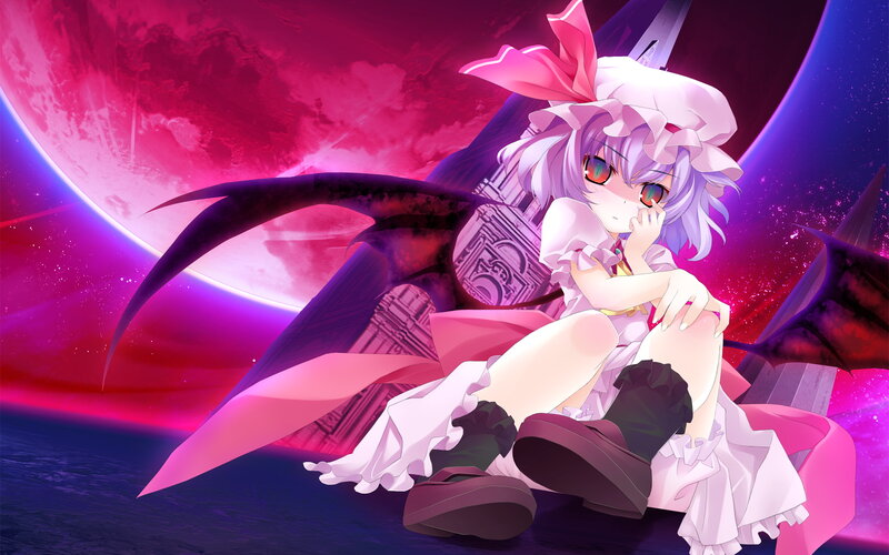Anime Girl with Wings — Pink, Dramatic, Night, Moon
