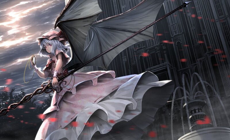 Anime Girl with Wings — Pink, Dramatic, Sunset, Digital Art, Dress