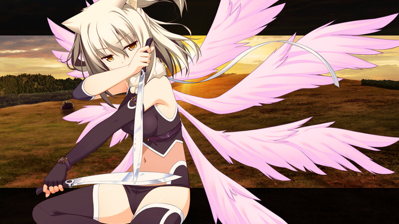 Anime Girl with Wings — Pink, Dramatic, Sunset