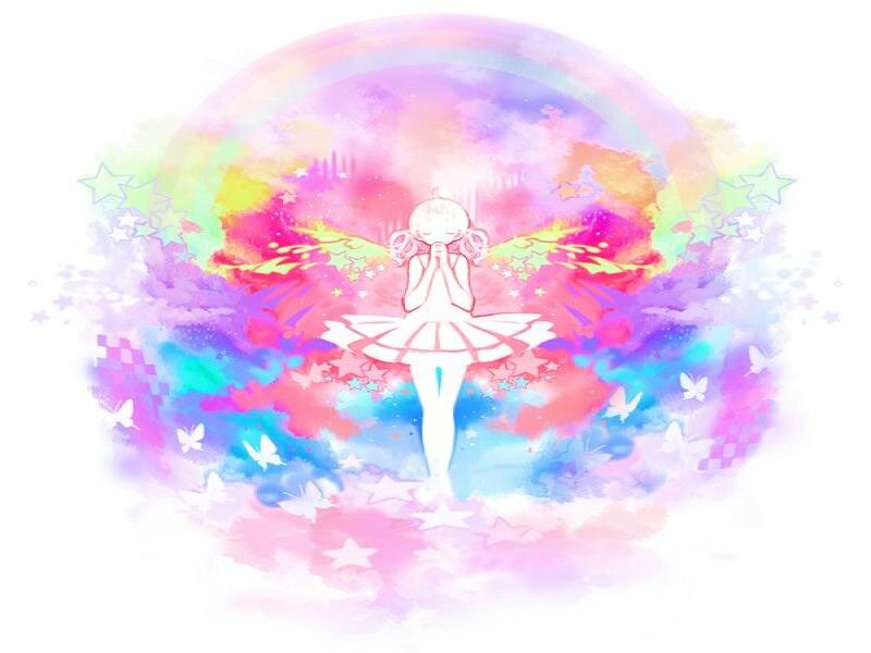 Anime Girl with Wings — Pink, Dreamy, Digital Art, Rainbow