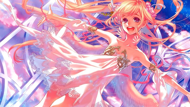 Anime Girl with Wings — Pink, Fantastical, Digital Art, Dress