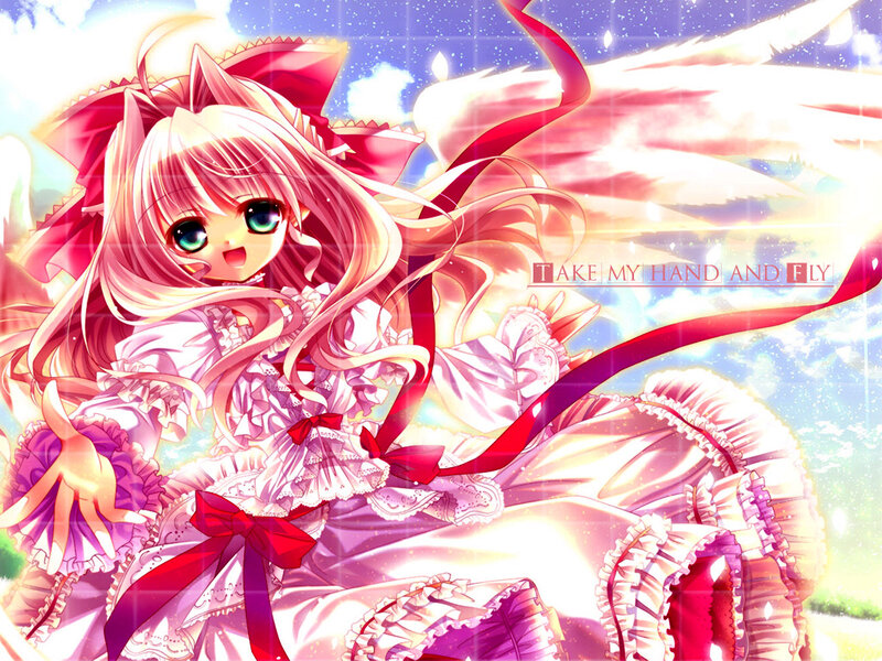 Anime Girl with Wings — Pink, Fantasy, Afternoon