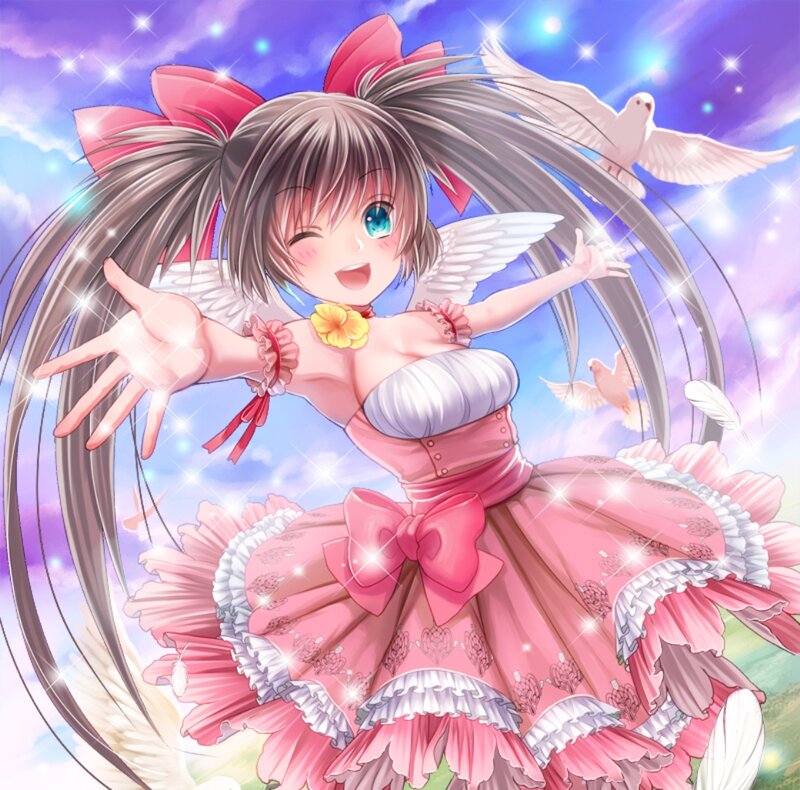 Anime Girl with Wings — Pink, Joyful
