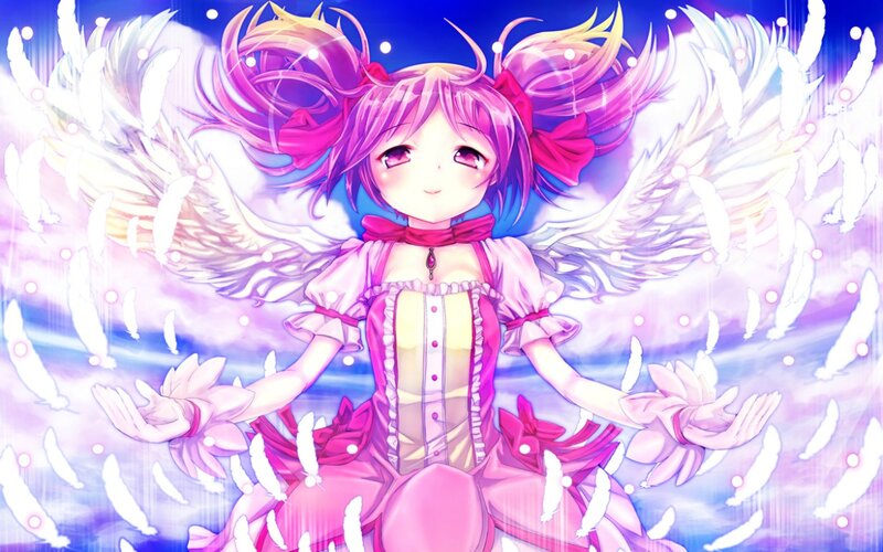 Anime Girl with Wings — Pink, Serene, Digital Art, Feathers