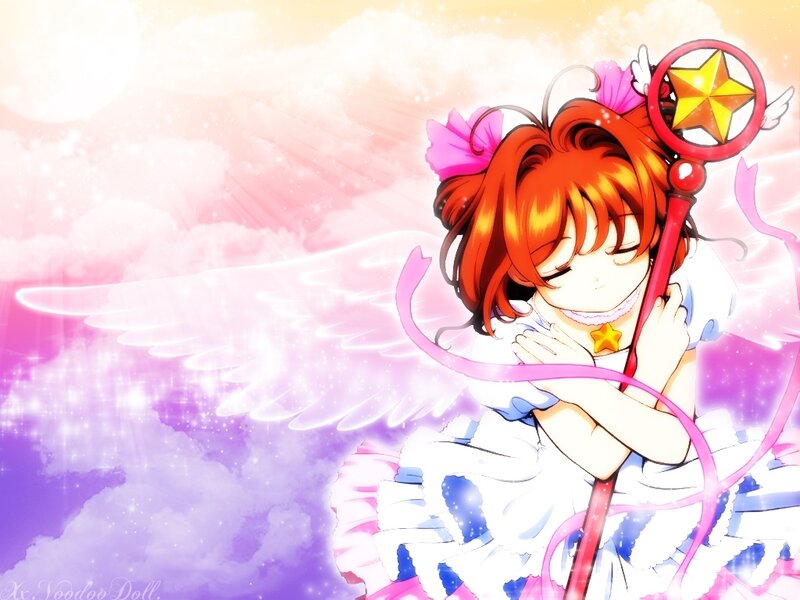 Anime Girl with Wings — Pink, Serene, Sunset