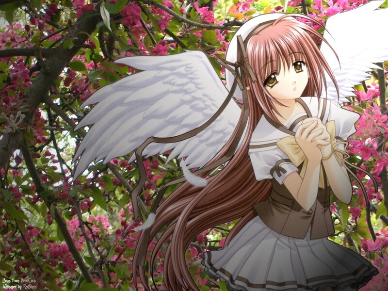 Anime Girl with Wings — Pink, Serene