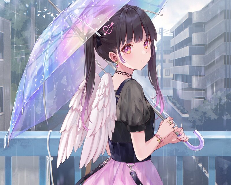 Anime Girl with Wings — Purple, Calm, Afternoon