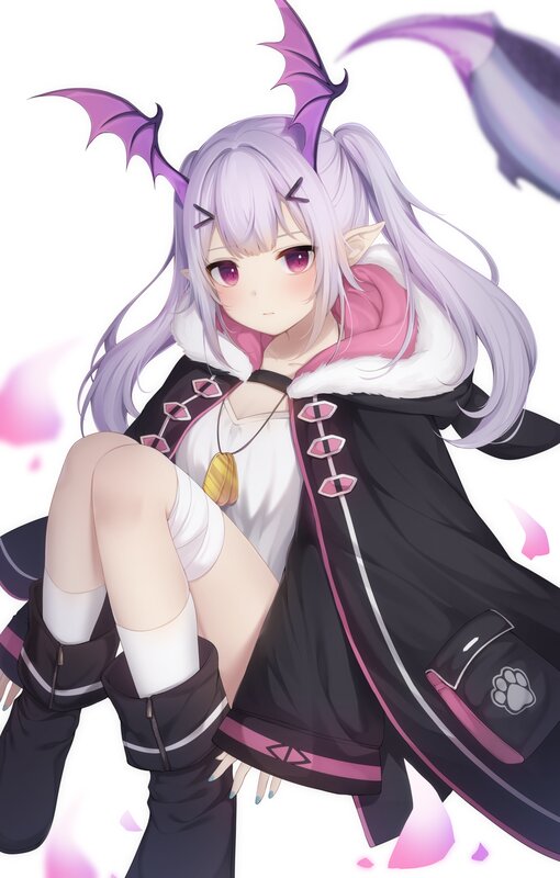 Anime Girl with Wings — Purple, Calm, Digital Art, Ears