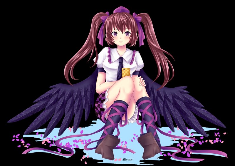 Anime Girl with Wings — Purple, Calm, Digital Art, Pigtails
