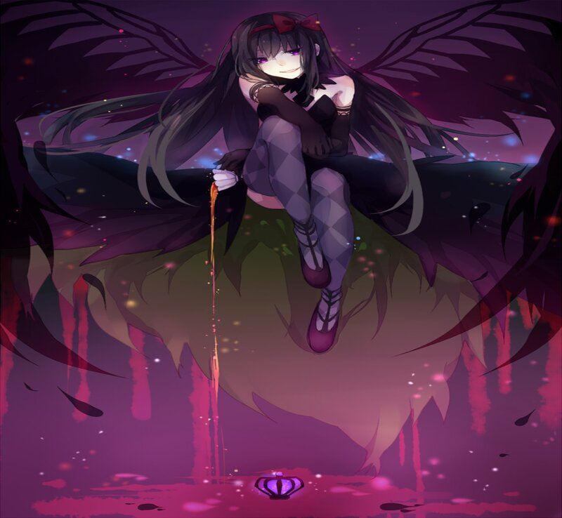 Anime Girl with Wings — Purple, Dark, Dramatic