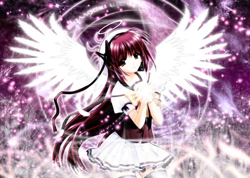 Anime Girl with Wings — Purple, Dramatic, Angel Halo
