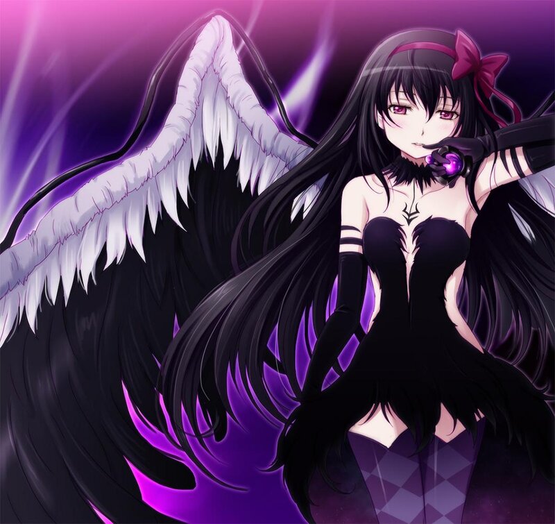 Anime Girl with Wings — Purple, Dramatic, Black Dress