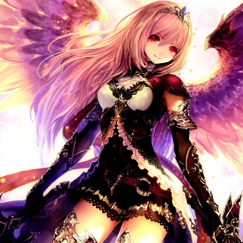 Anime Girl with Wings — Purple, Dramatic, Digital Art, Armor