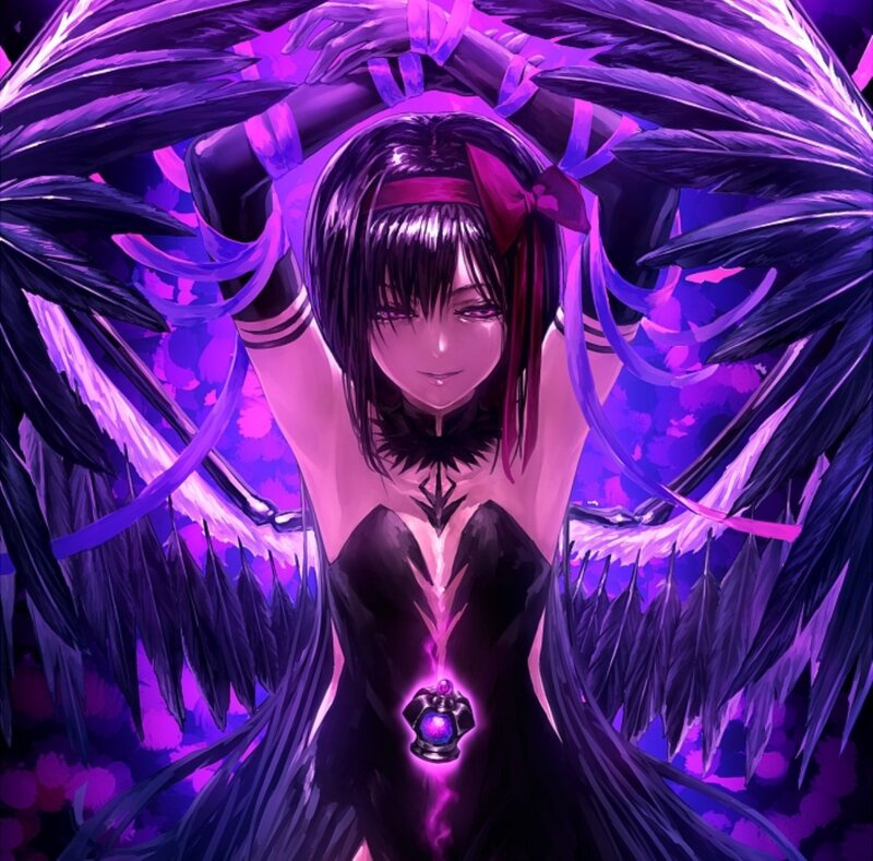 Anime Girl with Wings — Purple, Dramatic, Digital Art, Bow