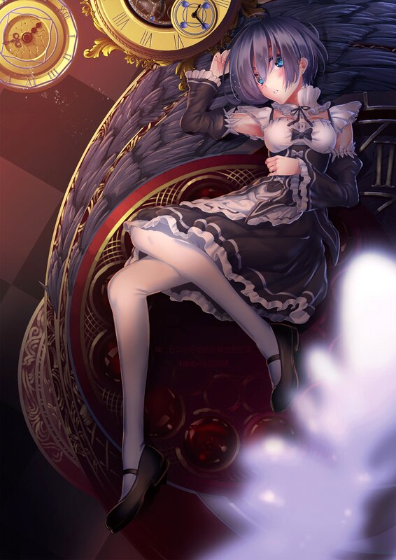 Anime Girl with Wings — Purple, Dramatic, Digital Art, Clocks