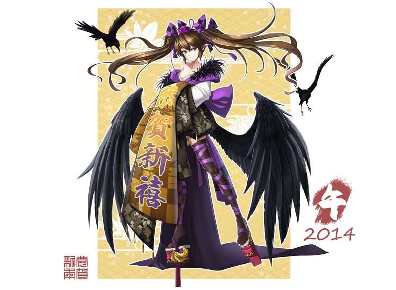 Anime Girl with Wings — Purple, Dramatic, Digital Art, Crows