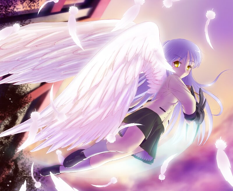 Anime Girl with Wings — Purple, Dramatic, Digital Art, Feathers