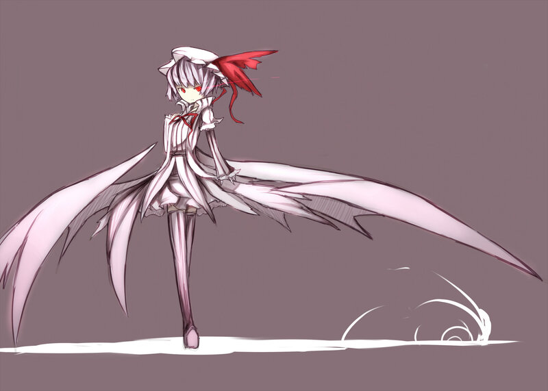 Anime Girl with Wings — Purple, Dramatic, Digital Art, Red Ribbon