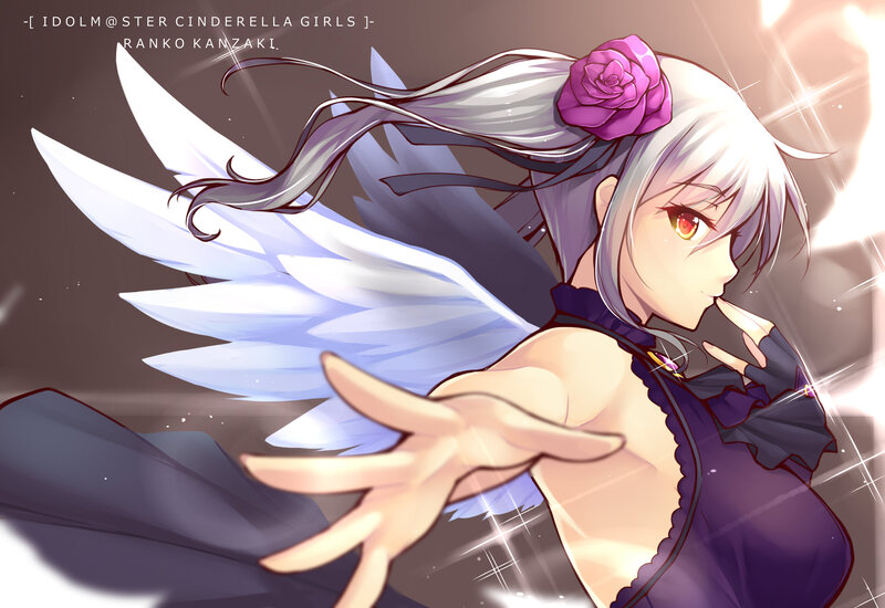 Anime Girl with Wings — Purple, Dramatic, Digital Art, Rose