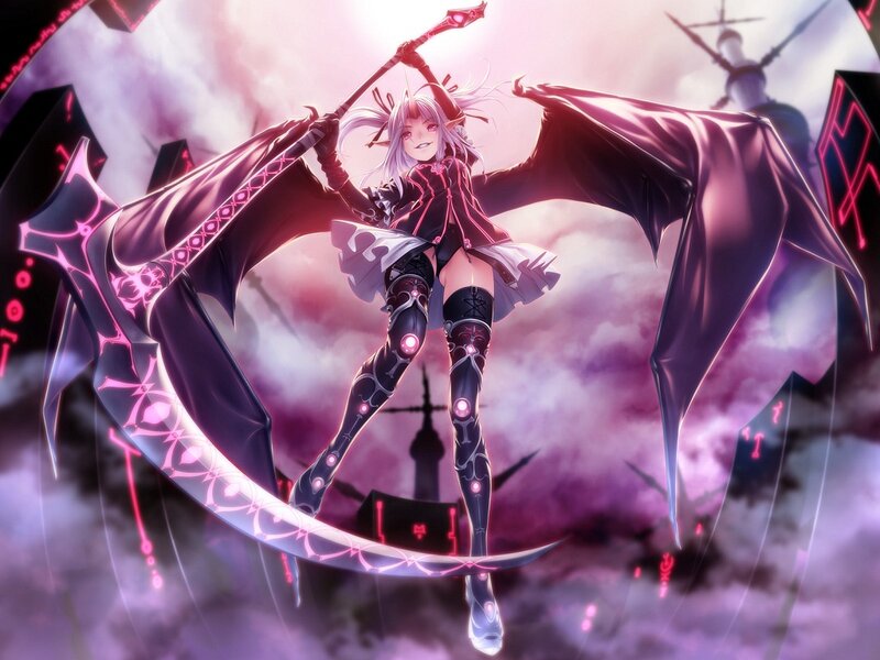 Anime Girl with Wings — Purple, Dramatic, Digital Art, Scythe