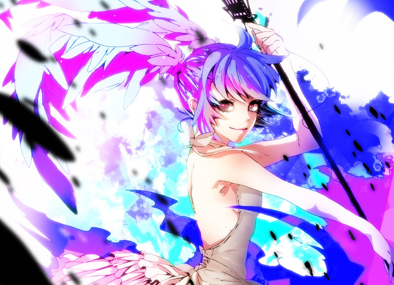 Anime Girl with Wings — Purple, Dramatic, Digital Art, Spear