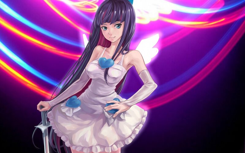 Anime Girl with Wings — Purple, Dramatic, Digital Art, Sword, Heart