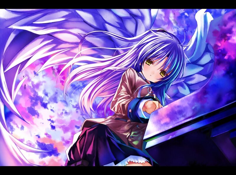 Anime Girl with Wings — Purple, Dramatic, Digital Art