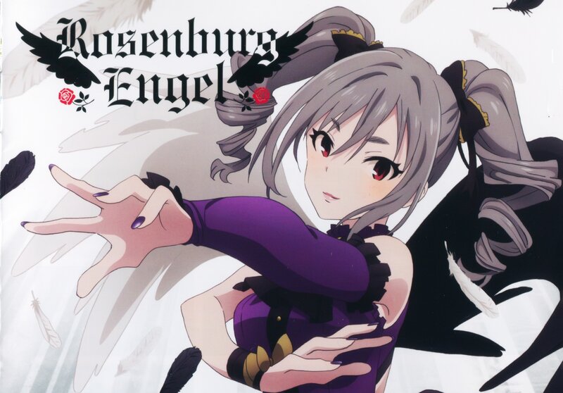 Anime Girl with Wings — Purple, Dramatic, Feathers, Roses