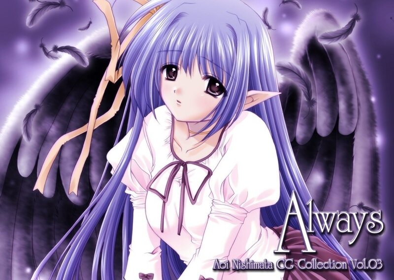 Anime Girl with Wings — Purple, Dramatic, Feathers