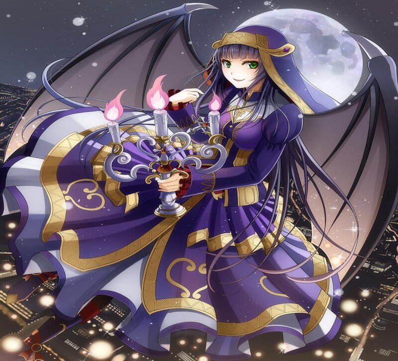 Anime Girl with Wings — Purple, Dramatic, Night, Digital Art, Candle