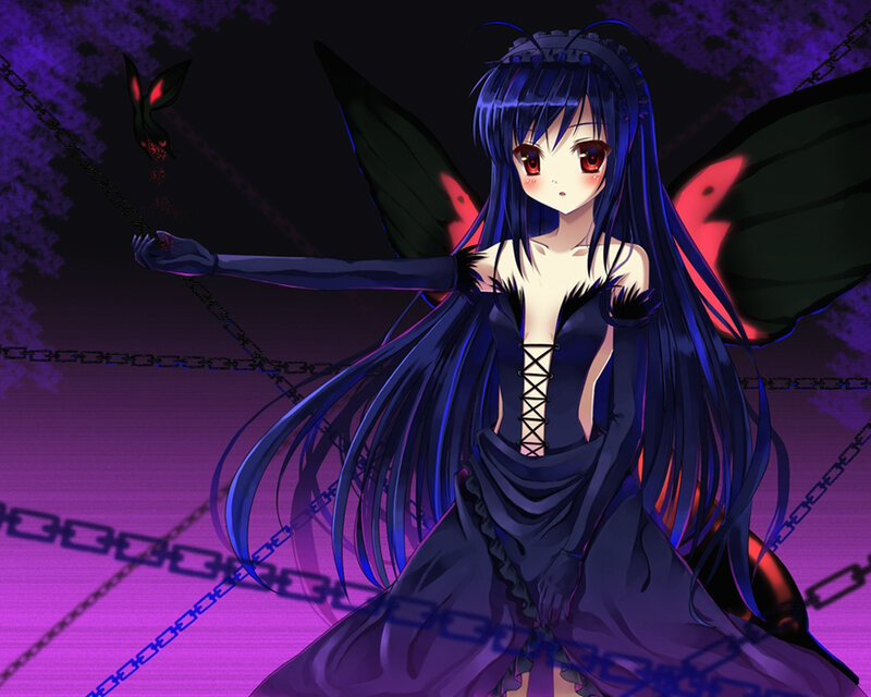 Anime Girl with Wings — Purple, Dramatic, Night, Digital Art, Chains