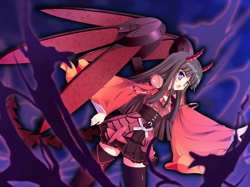 Anime Girl with Wings — Purple, Dramatic, Night, Digital Art, Horns