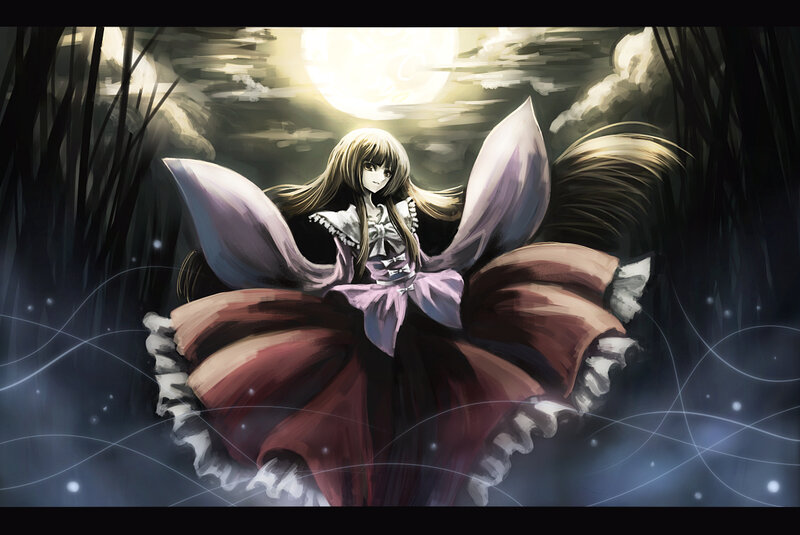 Anime Girl with Wings — Purple, Dramatic, Night, Digital Art, Moon, Forest