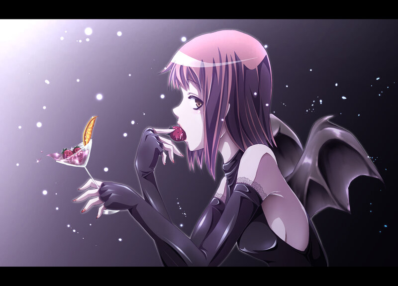 Anime Girl with Wings — Purple, Dramatic, Night, Digital Art, Strawberry