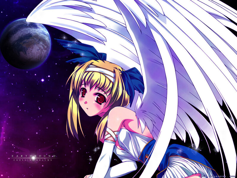 Anime Girl with Wings — Purple, Dramatic, Night, Digital Art