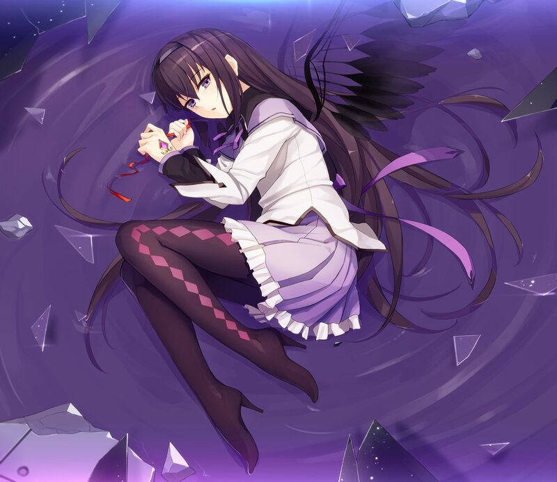 Anime Girl with Wings — Purple, Dramatic, Night, Digital Art, Tights