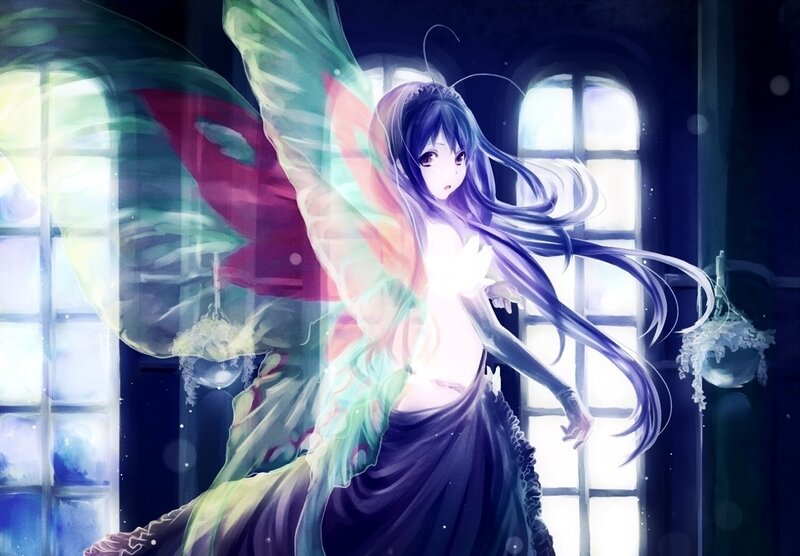 Anime Girl with Wings — Purple, Dramatic, Night, Digital Art, Windows