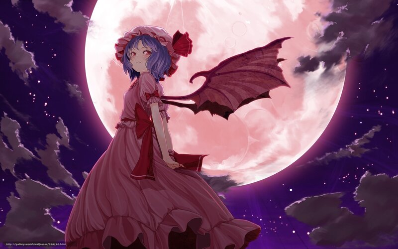 Anime Girl with Wings — Purple, Dramatic, Night, Moon, Clouds