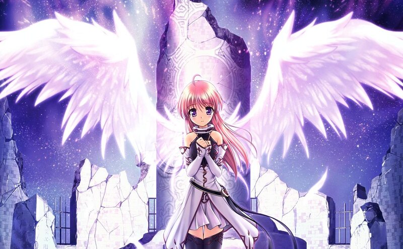 Anime Girl with Wings — Purple, Dramatic, Night, Ruins