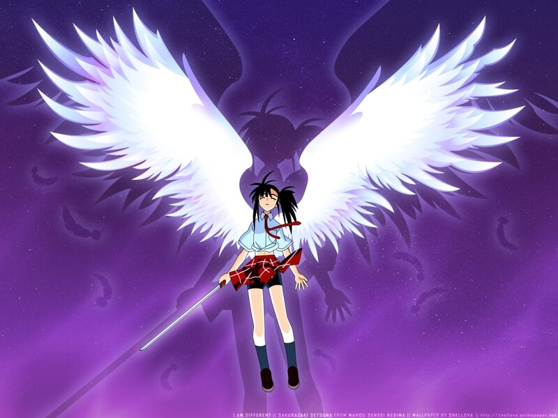 Anime Girl with Wings — Purple, Dramatic, Night, Sword