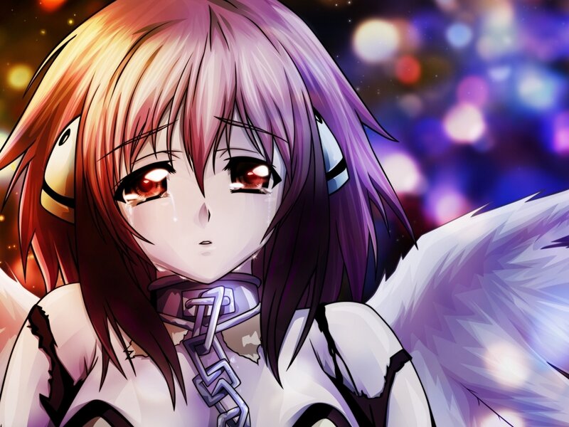 Anime Girl with Wings — Purple, Dramatic, Night, Tears