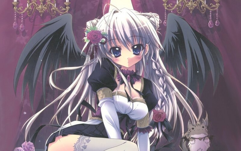 Anime Girl with Wings — Purple, Dramatic, Rose