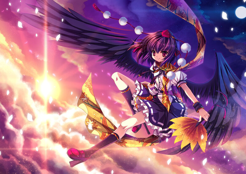 Anime Girl with Wings — Purple, Dramatic, Sunrise